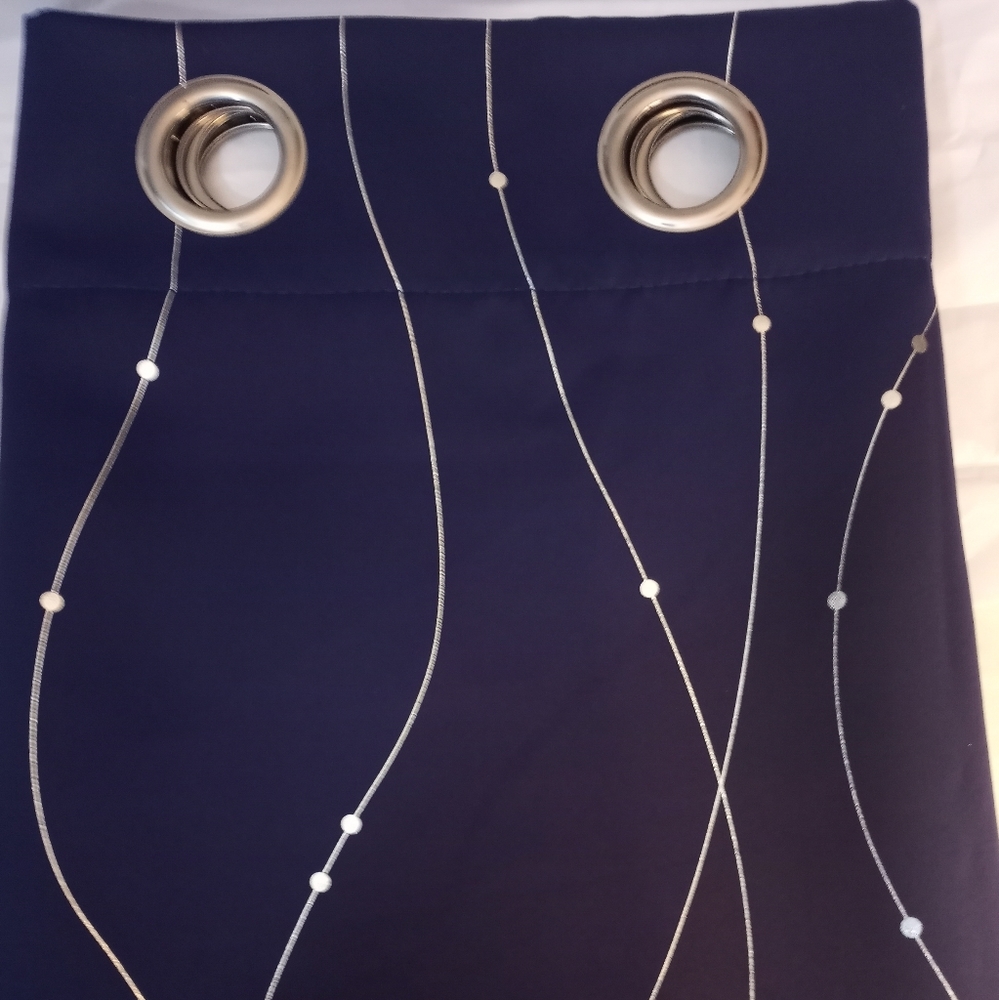 Set of Two Blue Black out Curtins. Like New. 52 in W X 42 in L.